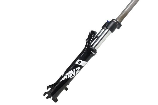 Вилка GRINZ ES 456 HLO 26"*1.1\8" ход 100мм, локаут гидравлический, предварительное сжатие, алюминиевая, черная-белая